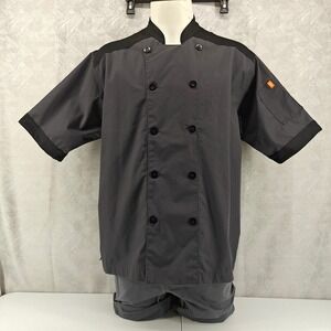 Happy Chef Chef Coat Mens L Gray Double Breasted Mesh Back Kitchen Workwear